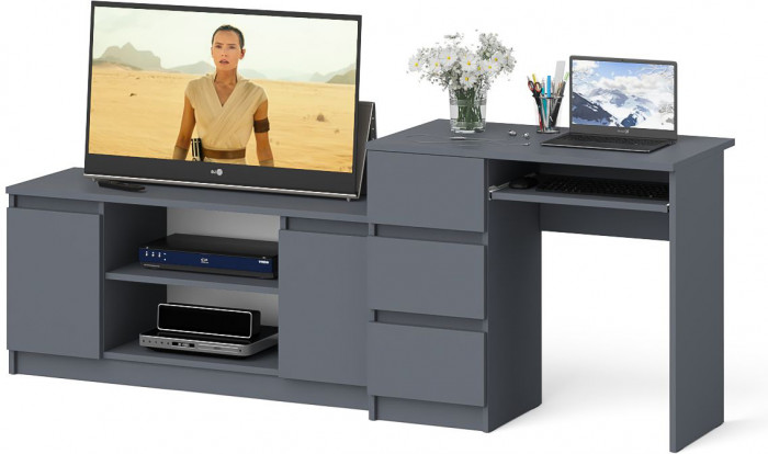 Мори Стол компьютерный МС-6 левый + Тумба МТВ1200.1, цвет графит, ШхГхВ 210,4х50х76,6 см., выдвижные ящики слева, НЕ универсальная сборка