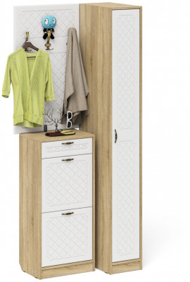 Прихожая П-6 Компоновка № 44, цвет дуб сонома/фасады МДФ белое дерево фрезеровка ромб, ШхГхВ 90х50х210 см., универсальная сборка