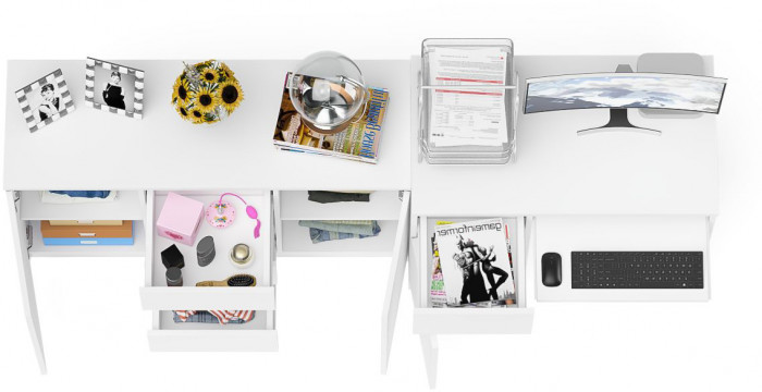 Мори компьютерный стол МС-1 левый + Комод МК1200.3, белый