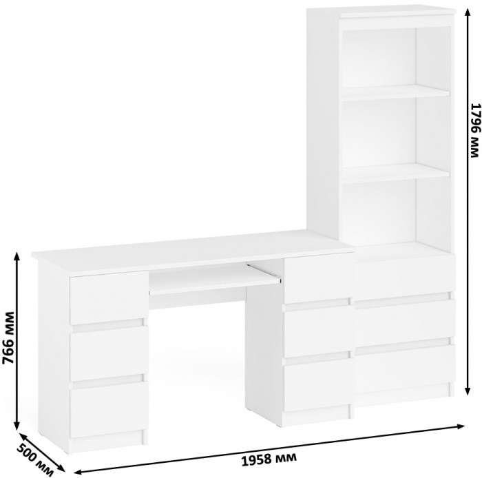 Мори компьютерный стол МС-2 + Стеллаж МСТ600.3, белый