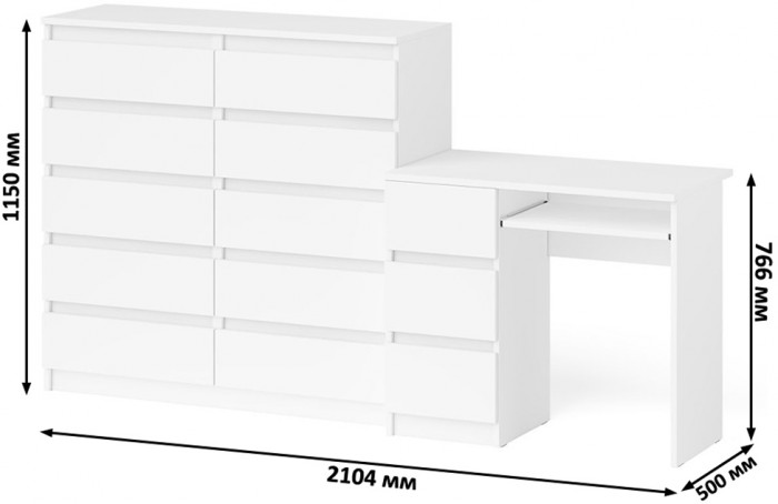 Мори компьютерный стол МС-6 левый + Комод МК1200.10, белый