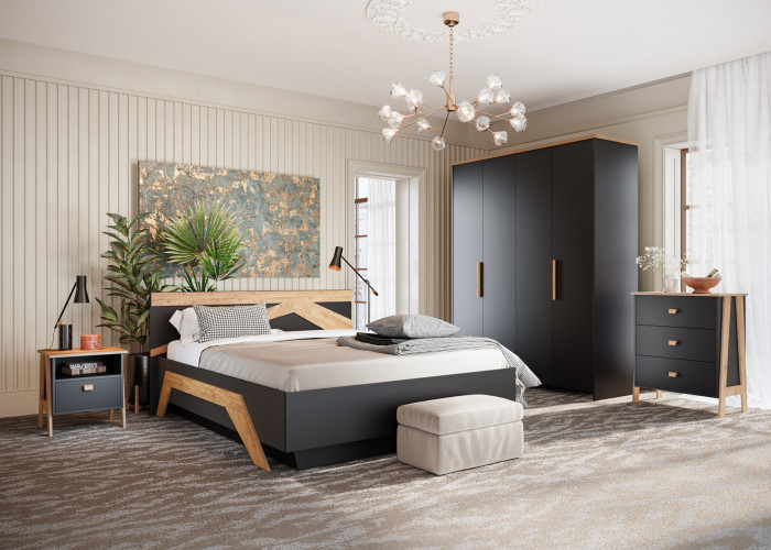 Кровать двуспальная 160х200 "Скандинавия" с подъемным основанием - Антрацит/Дуб наварра