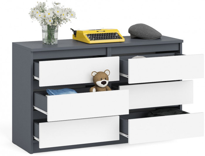 Мори Комод МК1200.6, цвет графит/белый, ШхГхВ 120,4х41х73 см.