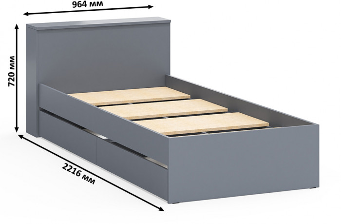 Ксения Кровать с ящиками 0900, графит