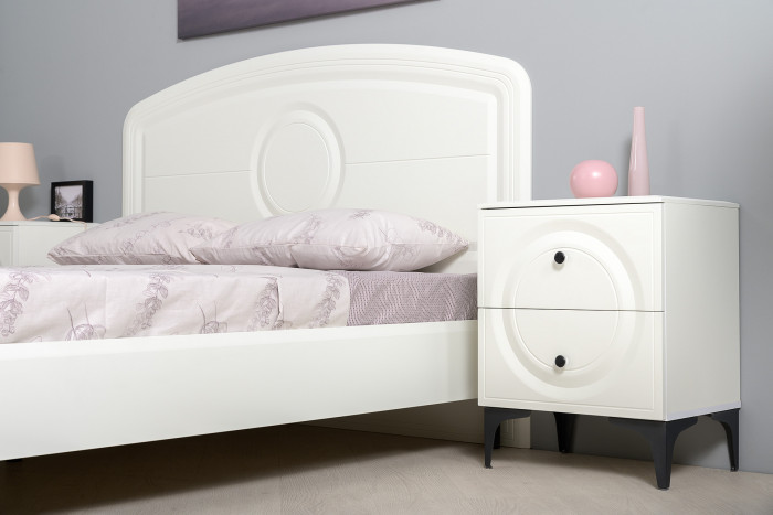 Валенсия Спальня № 35, цвет ЛДСП белый шагрень/чёрный/МДФ белый шагрень, ортопед есть, сп. м. 1600х2000 мм., б/м