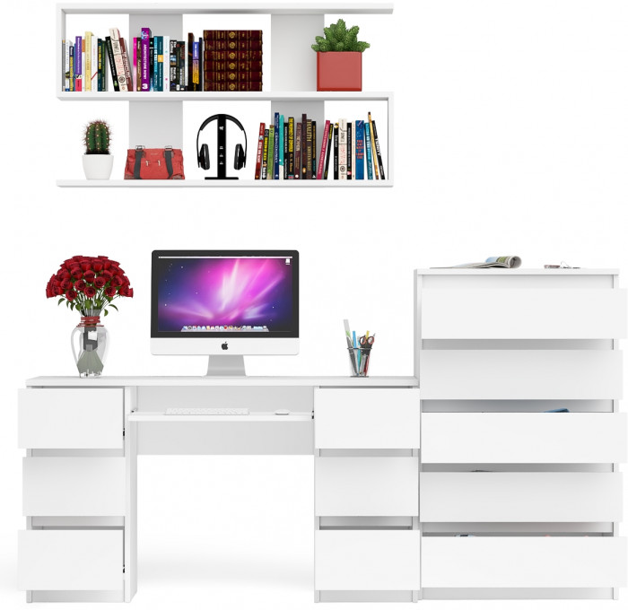 Мори компьютерный стол МС-2 + Комод МК700.5 + Полка 1200, белый