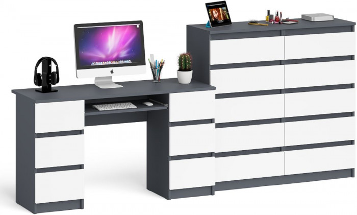 Мори Стол компьютерный МС-2 + Комод МК1200.10, цвет графит/белый, ШхГхВ 255,8х50х115 см., универсальная сборка