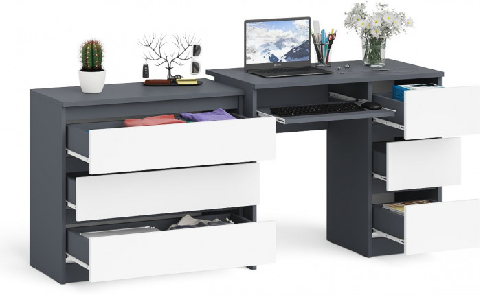 Мори Стол компьютерный МС-6 правый + Комод МК800.1, цвет графит/белый, ШхГхВ 170,4х50х76,6 см., выдвижные ящики справа, НЕ универсальная сборка