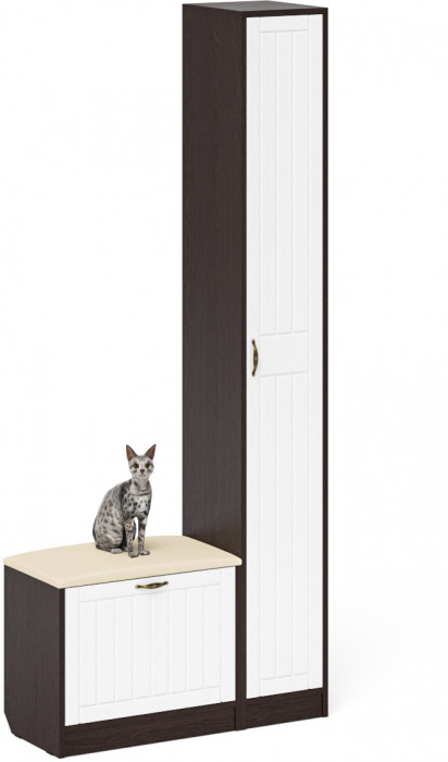 Прихожая П-6 Компоновка № 19, венге/фасады МДФ белое дерево фрезеровка прованс