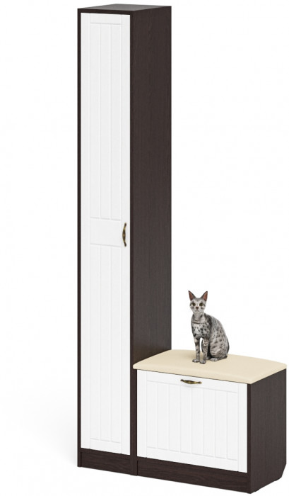 Прихожая П-6 Компоновка № 19, венге/фасады МДФ белое дерево фрезеровка прованс