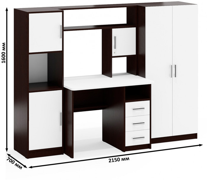 компьютерный стол С-МД-СК9+Пенал С-МД-СК9П+Шкаф С-МД-СК9Ш, венге/белый шагрень