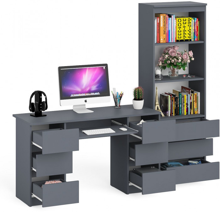 Мори компьютерный стол МС-2 + Стеллаж МСТ600.3, графит