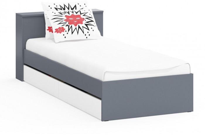 Ксения Кровать с ящиками 0900, графит/белый