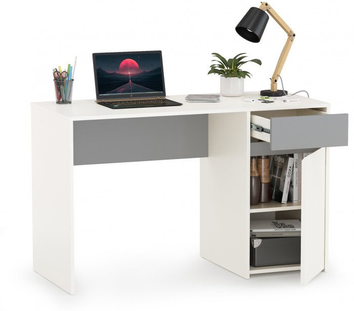 Торонто 12.149 Стол, цвет белый шагрень/стальной серый, ШхГхВ 120х53,1х75,3 см., универсальная сборка