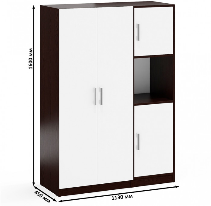 Шкаф С-МД-СК9Ш+Пенал С-МД-СК9П, цвет венге/белый шагрень, ШхГхВ 113х45х160 см., универсальная сборка