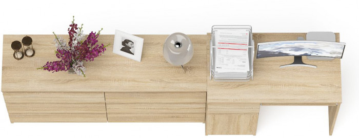 Мори Стол компьютерный МС-1 левый + Комод МК1380.6, цвет дуб сонома, ШхГхВ 228х50х76,6 см., выдвижной ящик слева, НЕ универсальная сборка