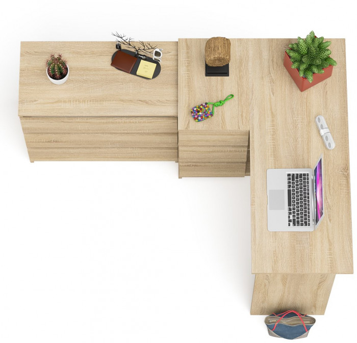 Мори Стол компьютерный МС-16 левый + Комод МК800.1, цвет дуб сонома, ШхГхВ 204,8х84,9х76,6 см., выдвижные ящики слева, НЕ универсальная сборка