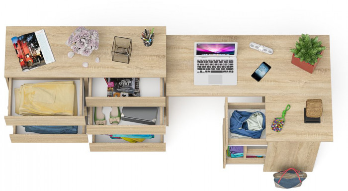 Мори Стол компьютерный МС-16 правый + Комод МК1200.8, цвет дуб сонома, ШхГхВ 244,8х84,9х94 см., выдвижные ящики справа, НЕ универсальная сборка