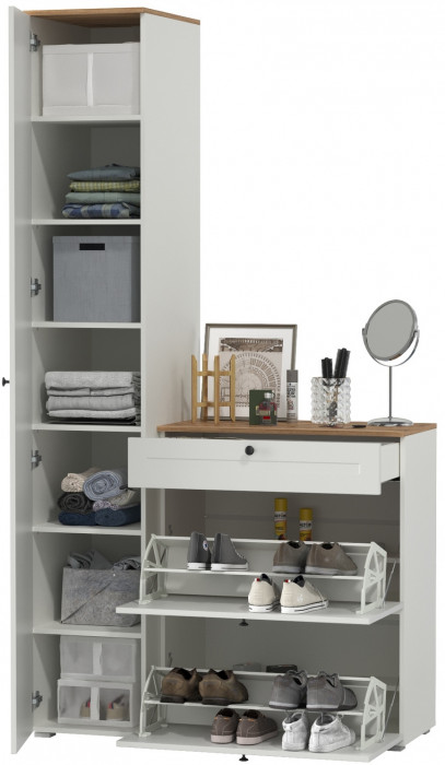 Остин Прихожая 10, белый шагрень/дуб крафт золотой