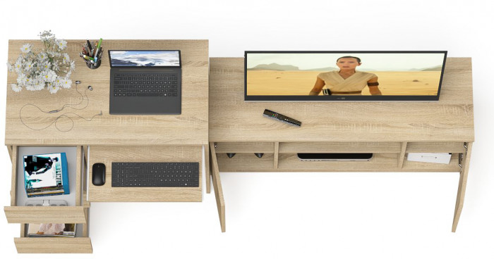 Мори Стол компьютерный МС-6 левый + Тумба МТВ1200.1, цвет дуб сонома, ШхГхВ 210,4х50х76,6 см., выдвижные ящики слева, НЕ универсальная сборка