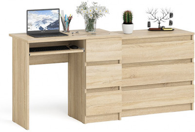 Мори Стол компьютерный МС-6 правый + Комод МК800.1, цвет дуб сонома, ШхГхВ 170,4х50х76,6 см., выдвижные ящики справа, НЕ универсальная сборка