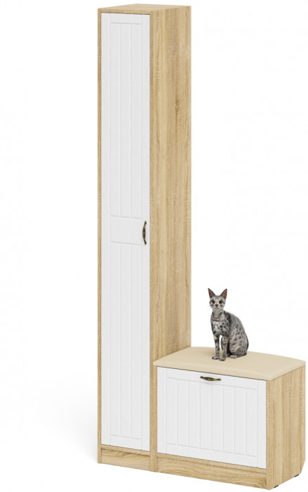 Прихожая П-6 Компоновка № 19, дуб сонома/фасады МДФ белое дерево фрезеровка прованс