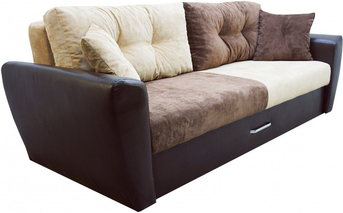 Диван еврокнижка Амстердам 160 ЛЮКС 03 ВЕЛЮР КОМБИ ЭКОКОЖА КОРИЧНЕВАЯ НПБ