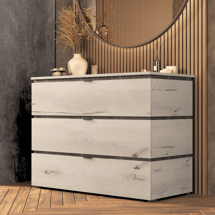 Комод 3 ящика "Ривьера" - Канадский дуб арктик/Бетон спаркс