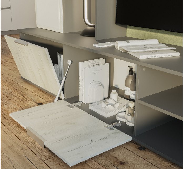 Гостиная "Плаза" ЦС-01 Графит/Дуб крафт белый