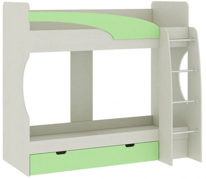 Карамель 77-02 кровать-чердак 2х этажная Ясень Анкор светлый / Зеленый