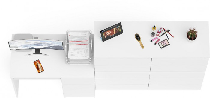 Мори компьютерный стол МС-1 правый + Комод МК1200.10, белый