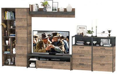 Трувор Гостиная 103, цвет дуб гранж песочный/интра, ШхГхВ 374,8х45,4х194,20 см., универсальная сборка