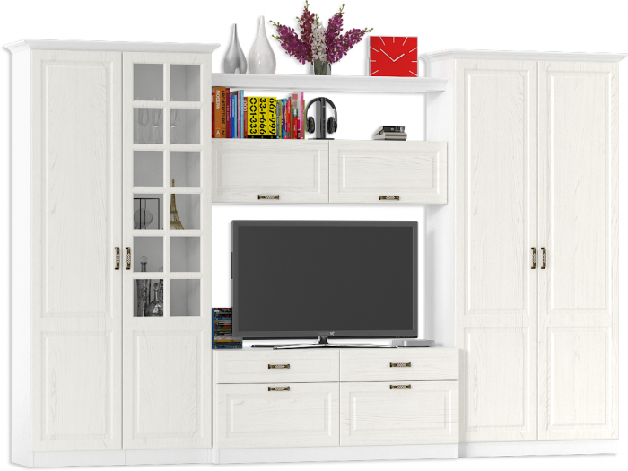 Ливерпуль Набор мебели 4, цвет ясень ваниль/белый, ШхГхВ 340х49,3х220,3 см.(без учёта карниза), ниша для тв 140х49х90 см., универсальная сборка