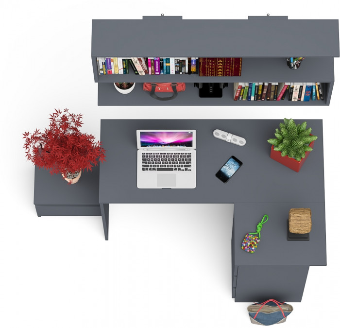 Мори компьютерный стол МС-16 правый + Тумба ТМП400.1 + Полка 1200, графит