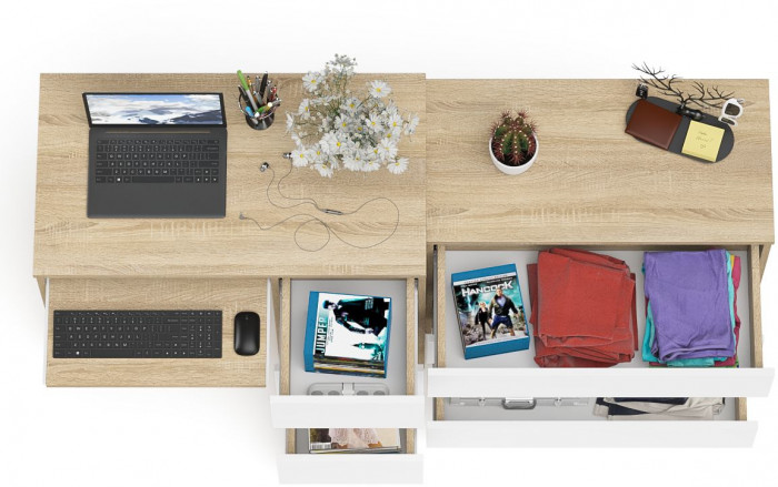 Мори Стол компьютерный МС-6 правый + Комод МК800.1, цвет дуб сонома/белый, ШхГхВ 170,4х50х76,6 см., выдвижные ящики справа, НЕ универсальная сборка