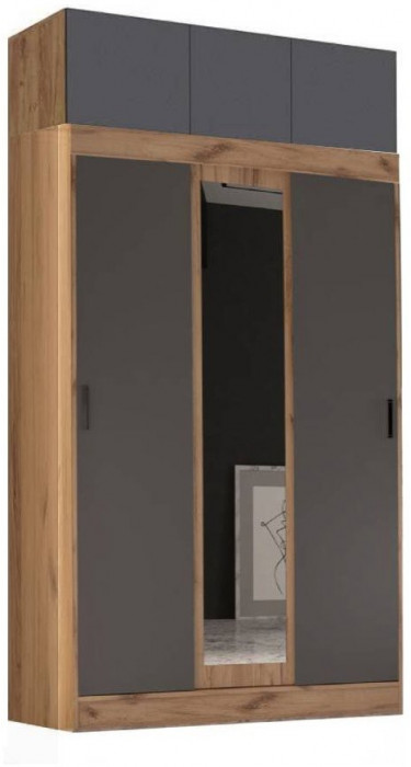 Бася Шкаф-купе с антресолью (Дуб крафт белый/Графит)