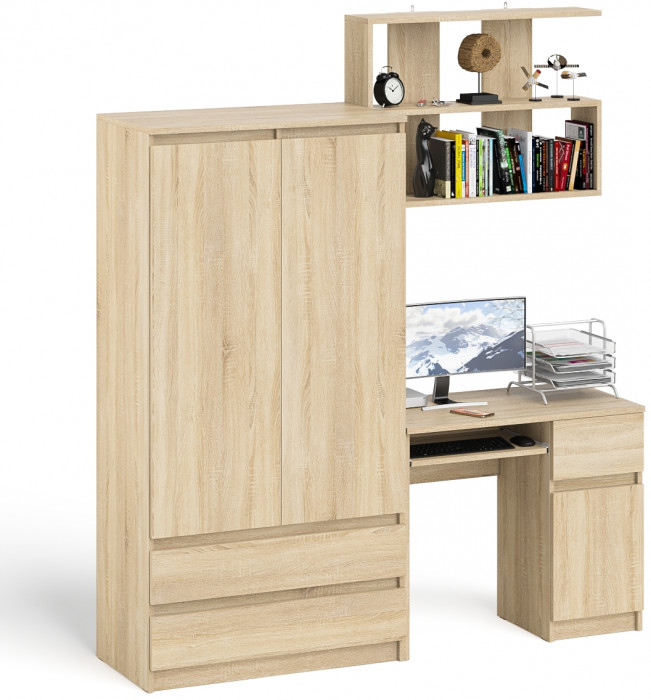 Мори компьютерный стол МС-1 правый + Шкаф МШ900.1 + Полка 900, дуб сонома