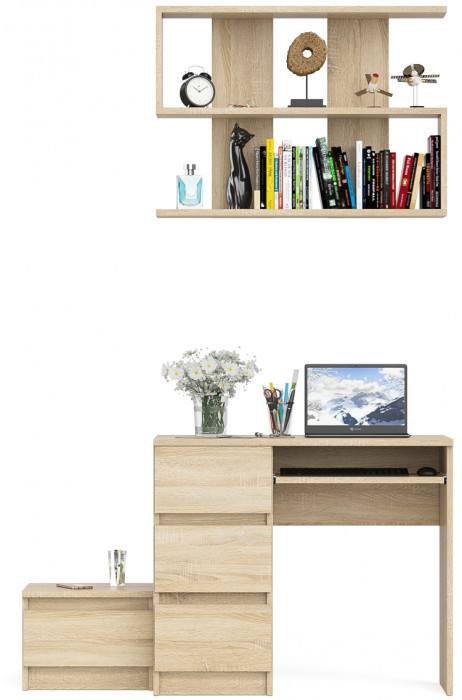 Мори компьютерный стол МС-6 левый + Тумба ТМП400.1 + Полка 900, дуб сонома