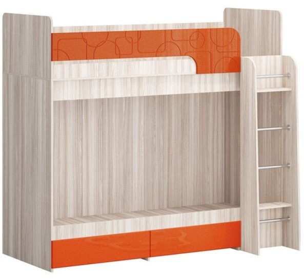 Двухъярусная кровать Бемби МДФ NEW, ясень (Ваниль глянец, Ясень шимо светлый)
