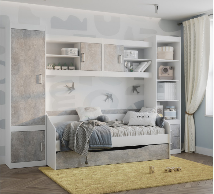 Шкаф открытый Паскаль, Белый, Цемент светлый