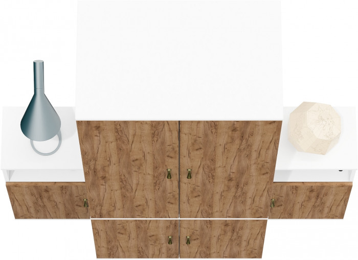 Лидер-8 Шкаф МД 19Б + Тумба МД 3.19 + Тумба МД 3.19, цвет белый шагрень/крафт золото, ШхГхВ 160х50х190 см., универсальная сборка