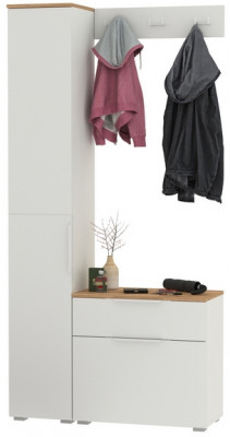 Октава Прихожая 15, цвет белый шагрень/дуб крафт золотой/фасады МДФ белый шагрень, ШхГхВ 97,1х35,4х197,6 см., универсальная сборка