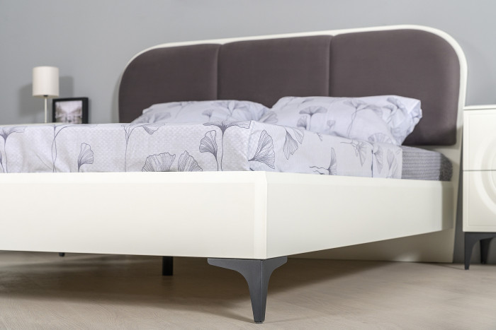 Валенсия Спальня № 40, цвет ЛДСП белый шагрень/МДФ белый шагрень/ткань велутто 19, ортопед есть, сп. м. 1600х2000 мм., б/м