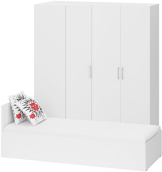 Спальня Стандарт 2-0800, цвет белый, ШхГхВ 83,5х203,5х70 + 171,2х81,2х200 см., сп.м. 800х2000 мм., без матраса, основание есть