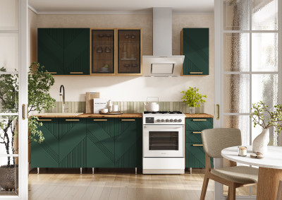 Кухня Ирис 2,0м (490) Компановка №2 Дуб Крафт/Браш Мени Грин (Дуб вотан)