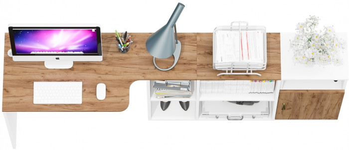 Лидер-8 Стол + Тумба МД 3.19, цвет белый шагрень/крафт золото, ШхГхВ 205х50/30х75 см. или 115х50/120х75 см., НЕ универсальная сборка