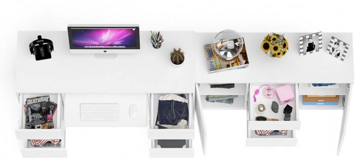 Мори Стол компьютерный МС-2 + Комод МК1200.3, цвет белый, ШхГхВ 255,8х50х76,6 см., универсальная сборка