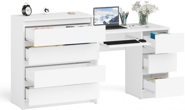 Мори Стол компьютерный МС-6 правый + Комод МК800.4, цвет белый, ШхГхВ 170,4х50х94 см., выдвижные ящики справа, НЕ универсальная сборка