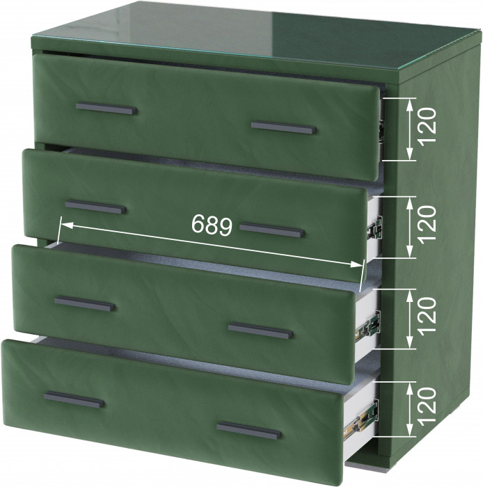 Интерьерный комод со стеклом изумруд