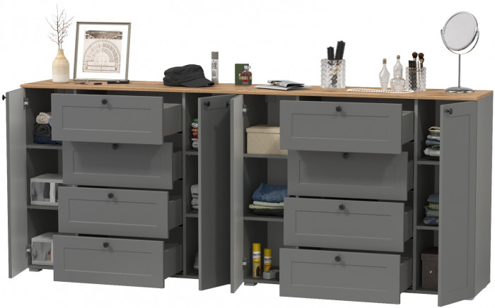 Остин 16.221 Комод + 16.221 Комод, цвет серый графит/дуб крафт золотой, ШхГхВ 240х41,9х99,3 см.